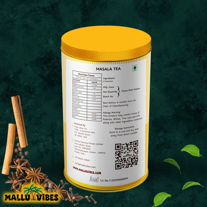 Back side view of cinnamon tea in package design, malayalam - masala  tea