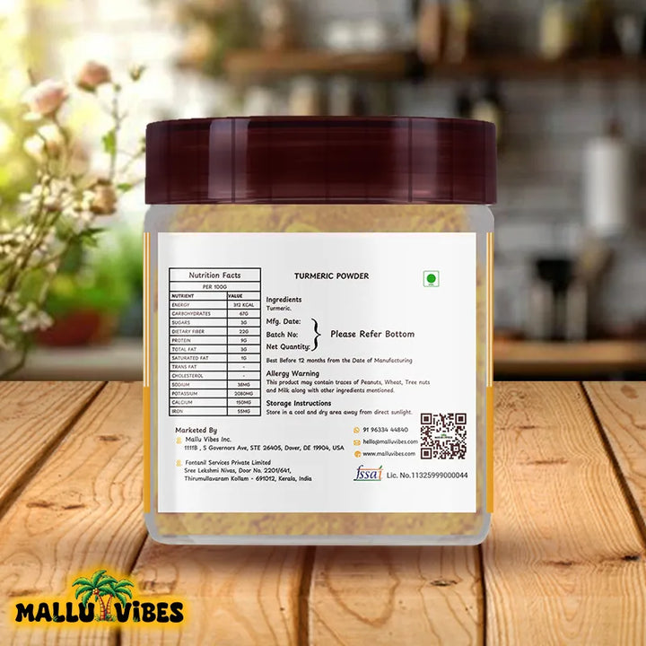 Authentic Kerala bright yellow turmeric powder, used for its earthy flavor and health benefits, malayalam - Homemade Fresh manjal podi