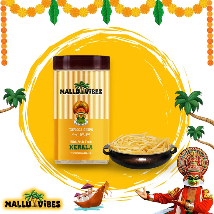 Kerala souvenirs crispy Tapioca chips golden and crunchy in a bowl, malayalam - Indian snacks kappa upperi