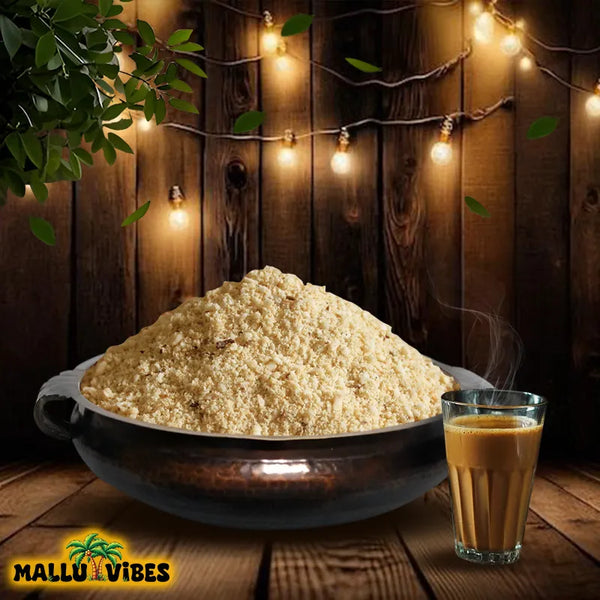 Authentic Kerala snacks Avalose podi in a bowl, english - Freshly Made Kerala snacks rice flour coconut powder