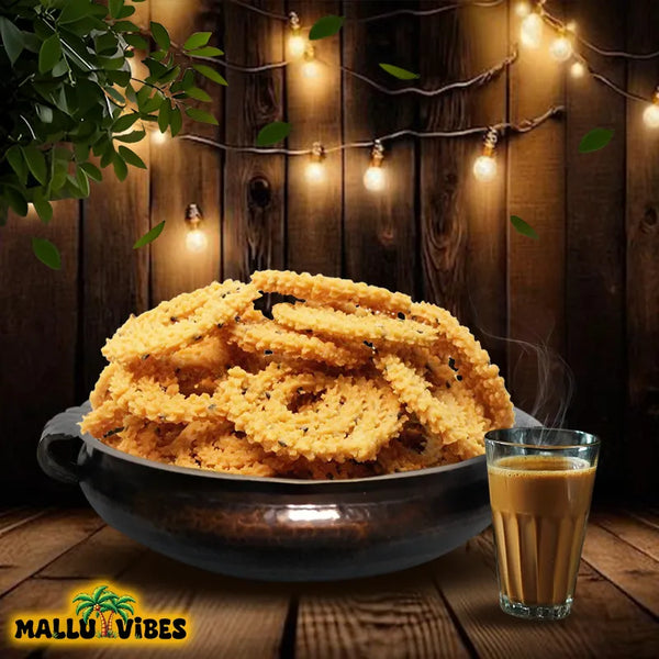 Best Kerala snacks online arimurukku in a bowl, english - Homemade Kerala snacks crispy rice flour spirals 