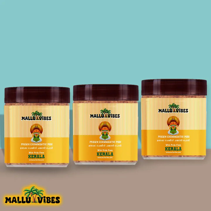 Homemade Fresh Prawn chammanthi podi with a savory and spicy taste, malayalam - unakka Chemmeen Chammanthi podi with package