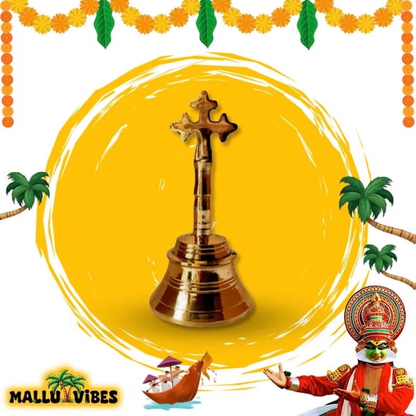 Traditional Kerala art brass hand bell, english -  Handicrafts of Kerala brass hand bell