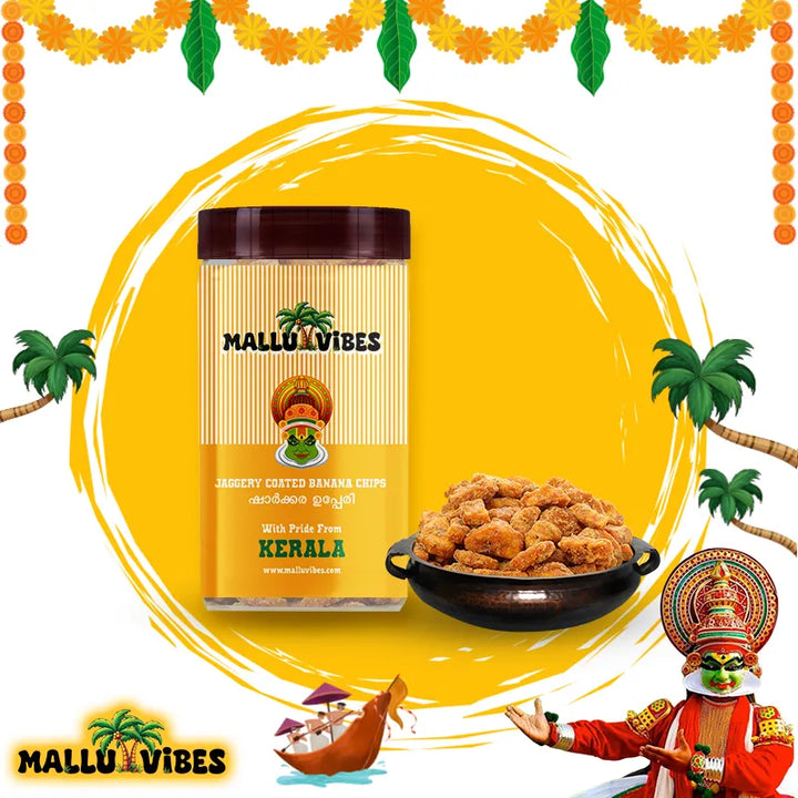 Kerala snacks online sharkara upperi in a bowl, english - Authentic Kerala snacks Jaggery Coated Banana chips