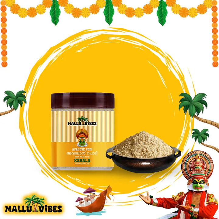 Authentic Kerala snacks Avalose podi in a bowl, english - Freshly Made Kerala snacks rice flour coconut powder