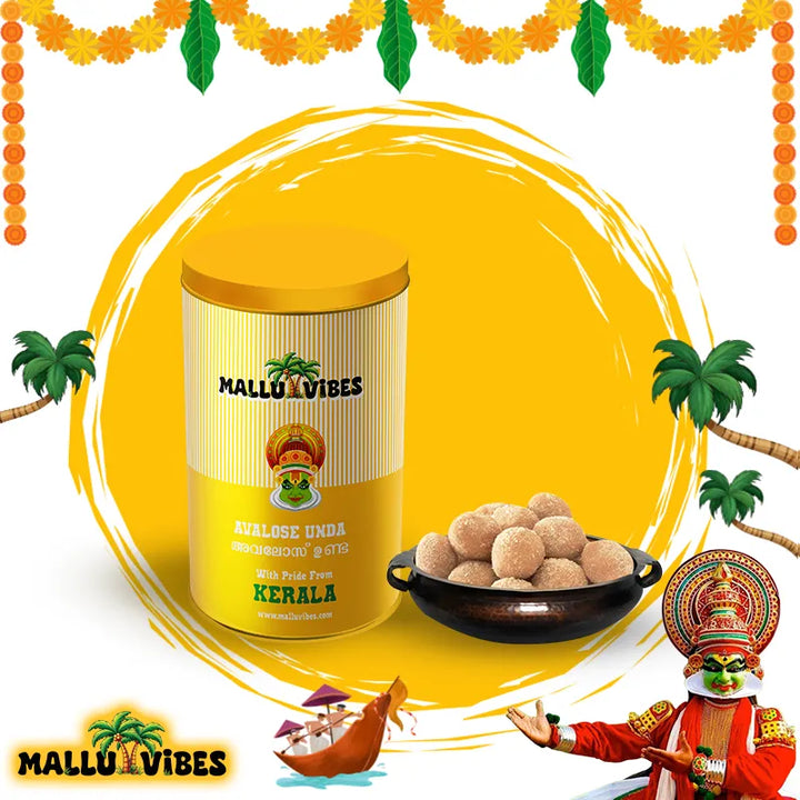Natural Kerala snacks Avalose unda in a bowl, english - Homemade Fresh Traditional Kerala food Avalose unda or sweet rice coconut balls