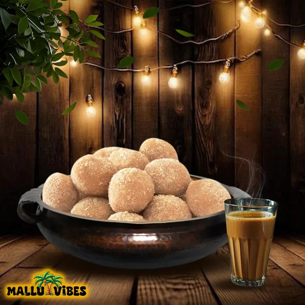 Natural Kerala snacks Avalose unda in a bowl, english - Homemade Fresh Traditional Kerala food Avalose unda or sweet rice coconut balls