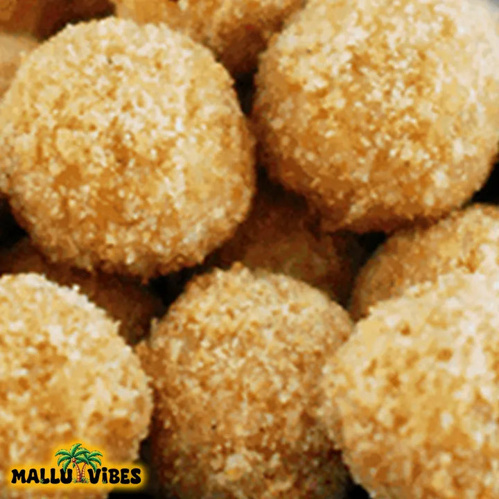 Natural Kerala snacks Avalose unda, english - Homemade Fresh Traditional Kerala food Avalose unda or sweet rice coconut balls