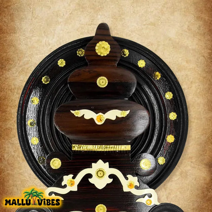 Front view of Unique Kerala handicrafts wooden Kathakali face, english - Traditional Kerala art kathakali face