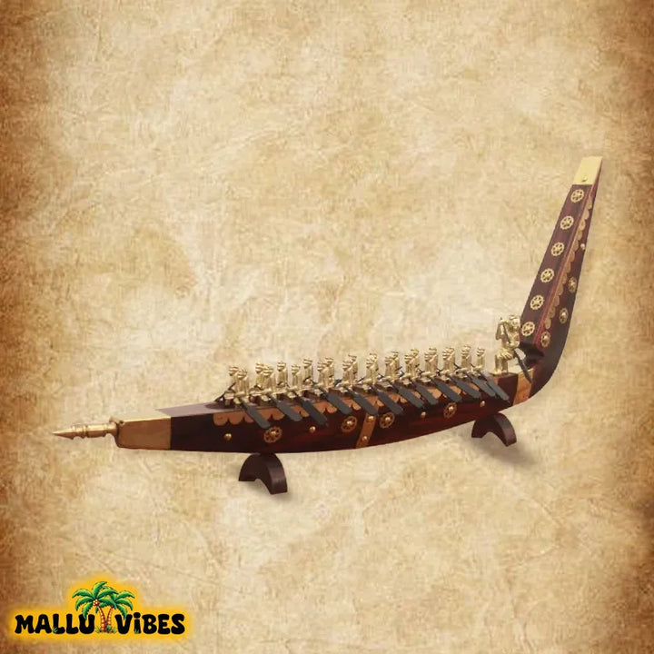 left side view of Kerala arts and crafts wooden snake boat, malayalam - Unique Kerala handicrafts vallamkali boat