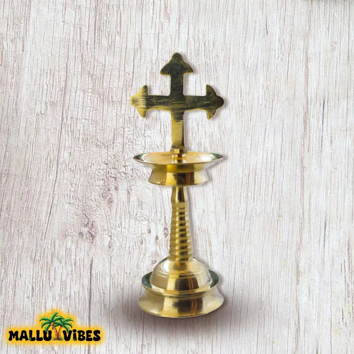 Traditional Kerala art Brass cross nilavilakku and Free Shipping Worldwide