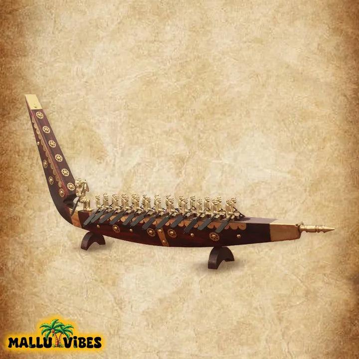 Right side view of Kerala arts and crafts wooden snake boat, malayalam - Unique Kerala handicrafts vallamkali boat